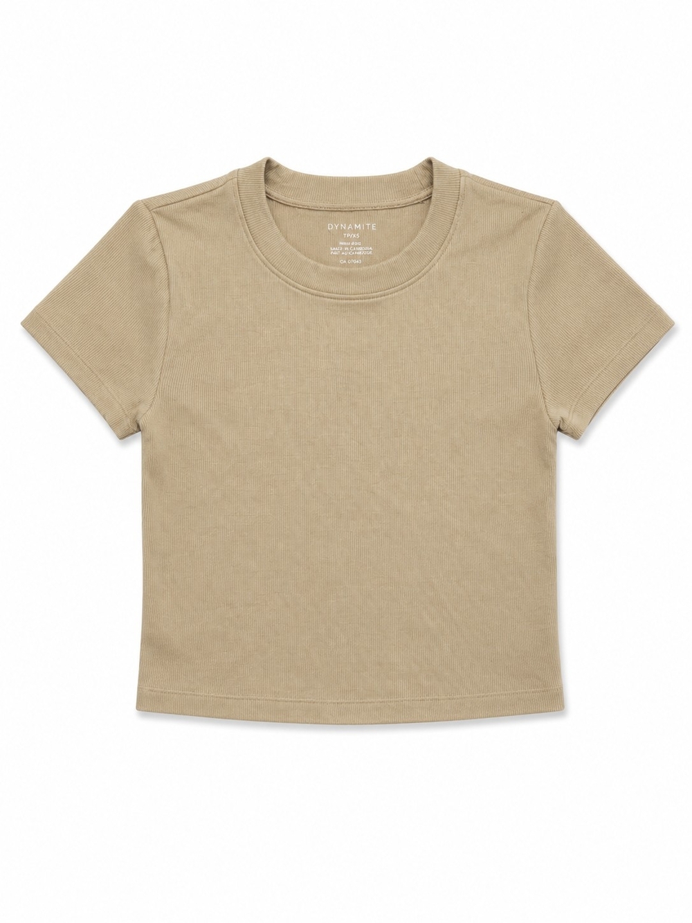 Dynamite Beige Short-Sleeve Crewneck Ribbed Tee, Size XS